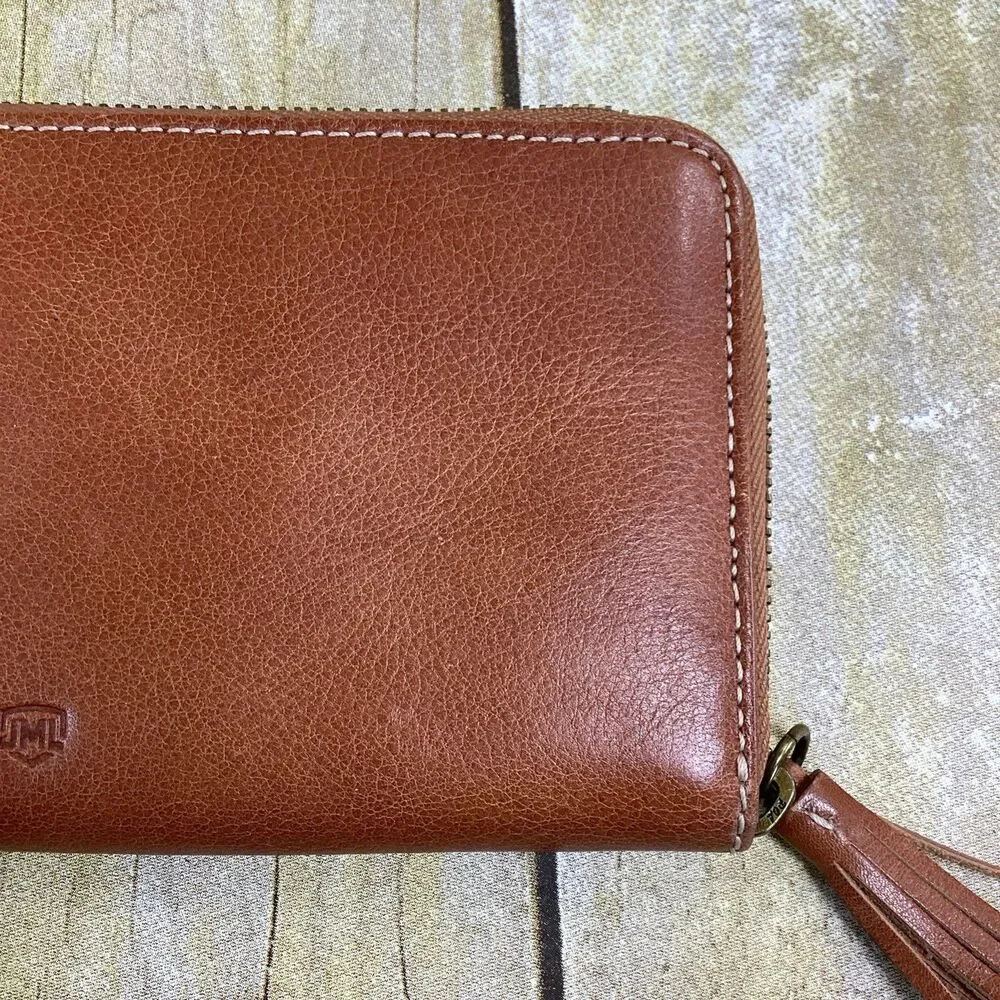 VT Hokies JML Embossed Cowhide Leather Wallet Brown Virginia Tech Zip Around